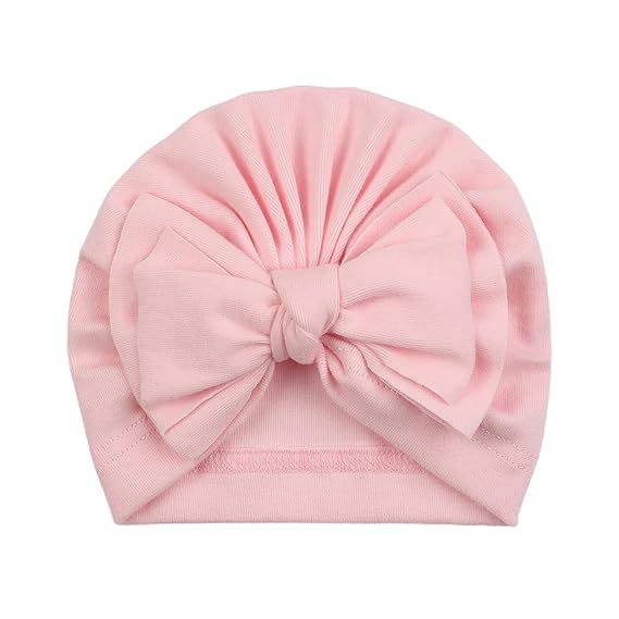Aashiya 1 Pink Cotton Cloth Turban Kont Bow Cap for Baby Girls & Baby Boys Turban Bow Cap Infant Head Cap