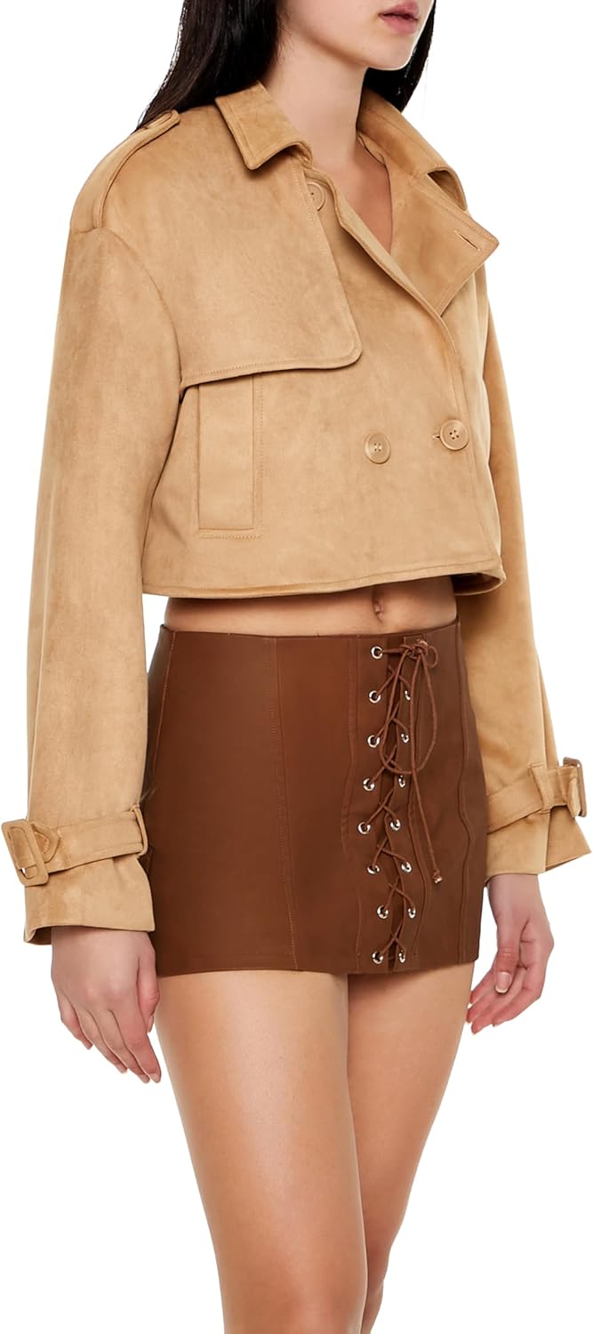 Forever 21 womens Faux Suede Cropped Trench Coat - Image 4