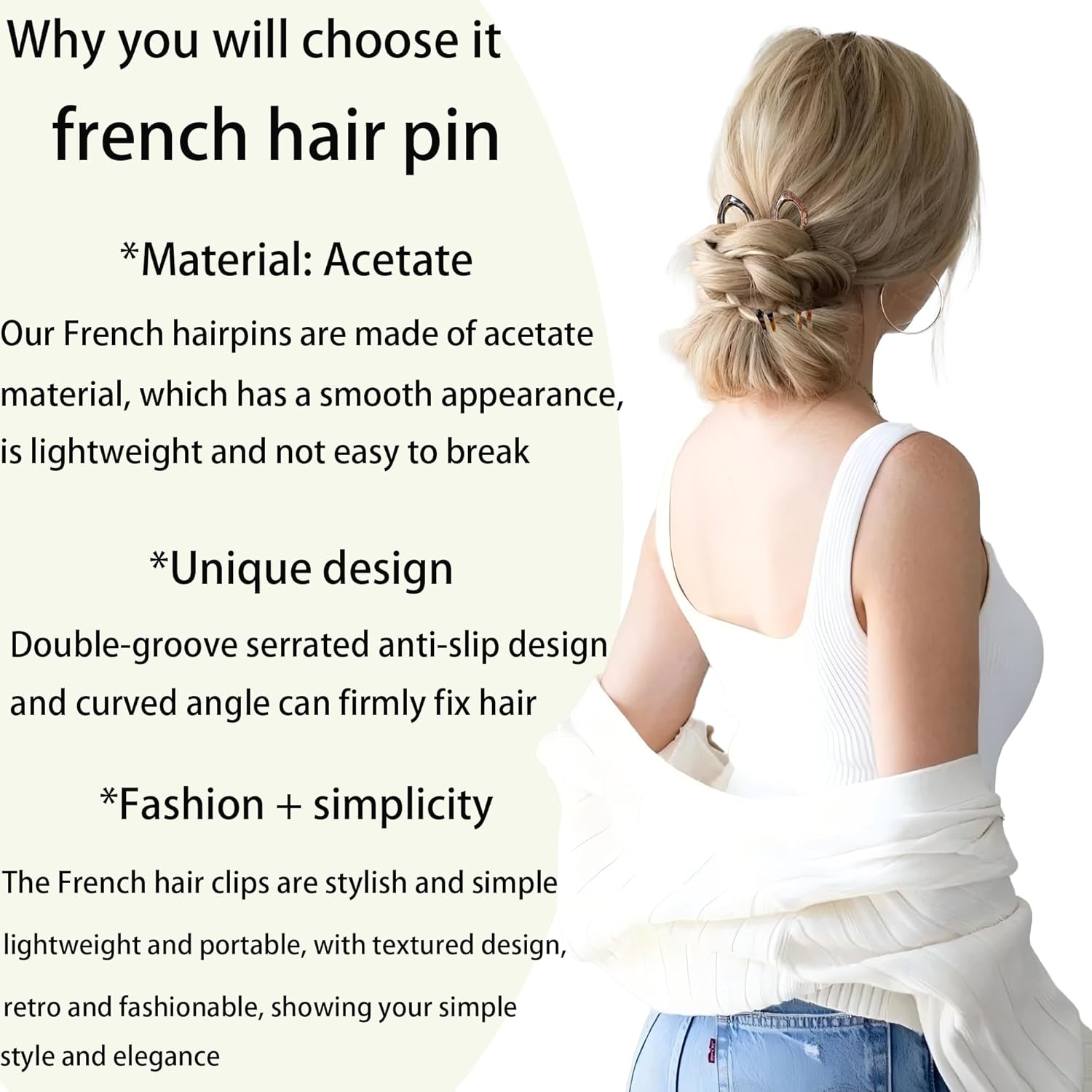 3PCS Prestige French Hair Pin for Women,French Hair Pin for Thin Thick Hair,Double-notch Locking Mechanism Anti-loosening Women Hair Accessories Valentine's Day Gifts - Image 2