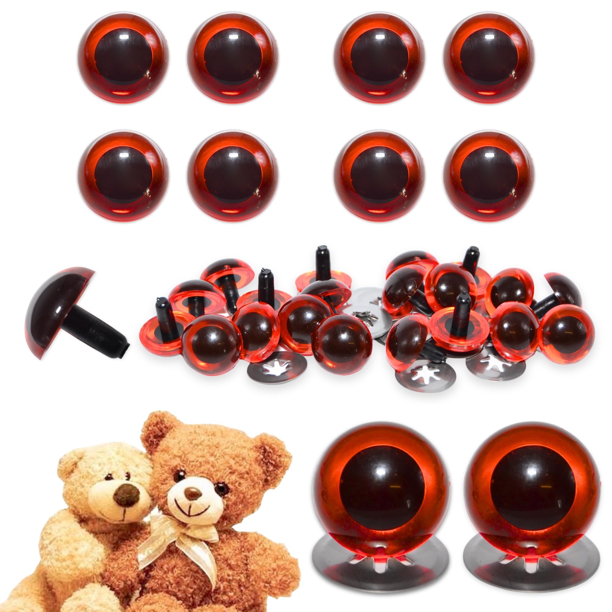 celloexpress 9mm Transparent Amber Crystal Eyes with Metal Backs - Safety Eyes for Soft Toy Teddy Bear Animal Making (Pack of 4 Pairs)