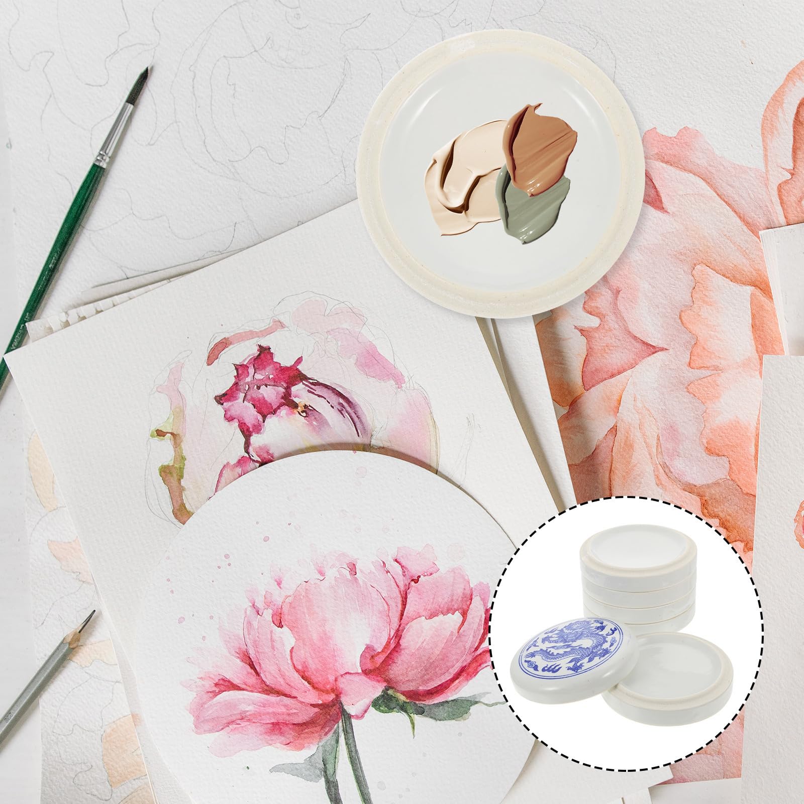 VILLCASE Aquarellmischer mit Praktische Mischschalen Selbstgemacht Multifunktionale Keramik 5 lagigen Einfaches Mischen für Beim Malen zu Hause