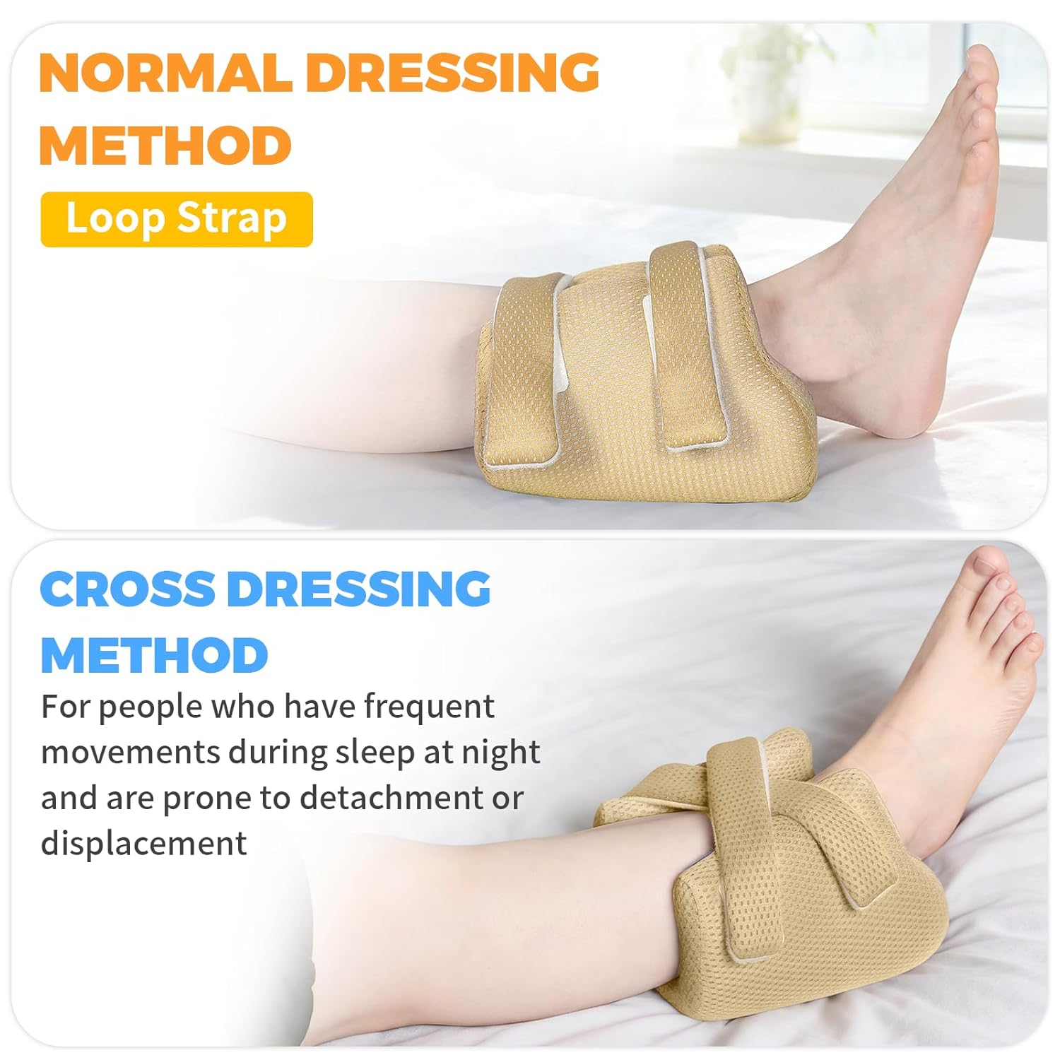 3D Compact Heel Protectors for Pressure Sores & Bed Sore Relief, Foot Elevation Pillow for Bedridden Patients, Heel Cushion for Post-Surgery Recovery, Ankle Support Foot Wedge Pillow to Reduce Pressure (Khaki 1 pc)