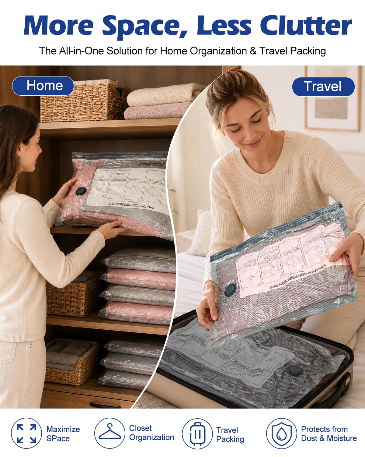 Fantictas Vakuumbeutel für Kleidung mit wiederaufladbarer Luftpumpe, 12 Stück, tragbare platzsparende Beutel, Kompressionsbeutel für Kleidung, Bettwäsche, saisonale Aufbewahrung & Verpackungsbeutel