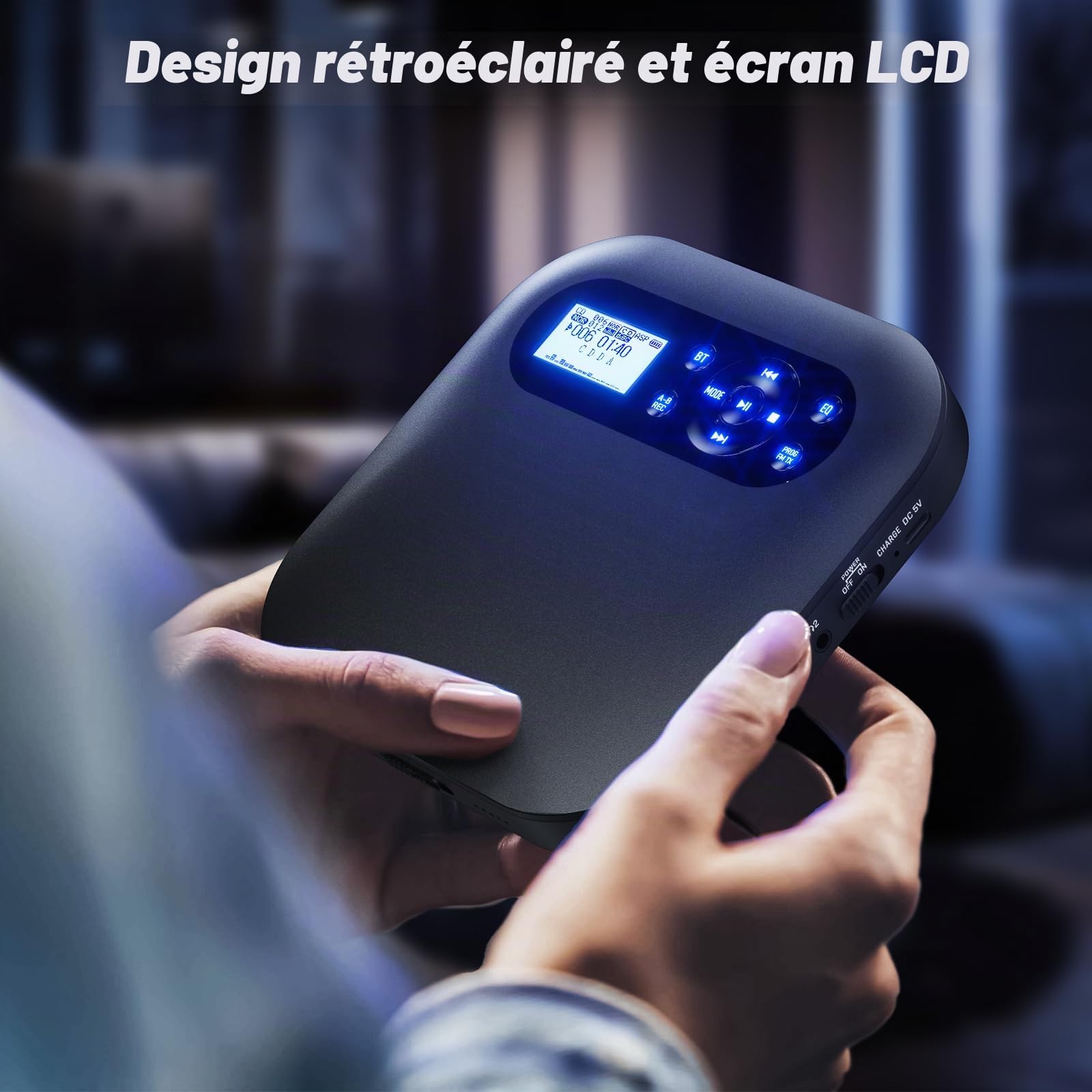 Lecteur CD Portable avec Bluetooth, Lecteur CD de Voiture Rechargeable Discman avec FM, Deux Haut - parleurs stéréo, Anti - Saut, Deux connecteurs de Casque (CD022 Bluetooth 5.1)