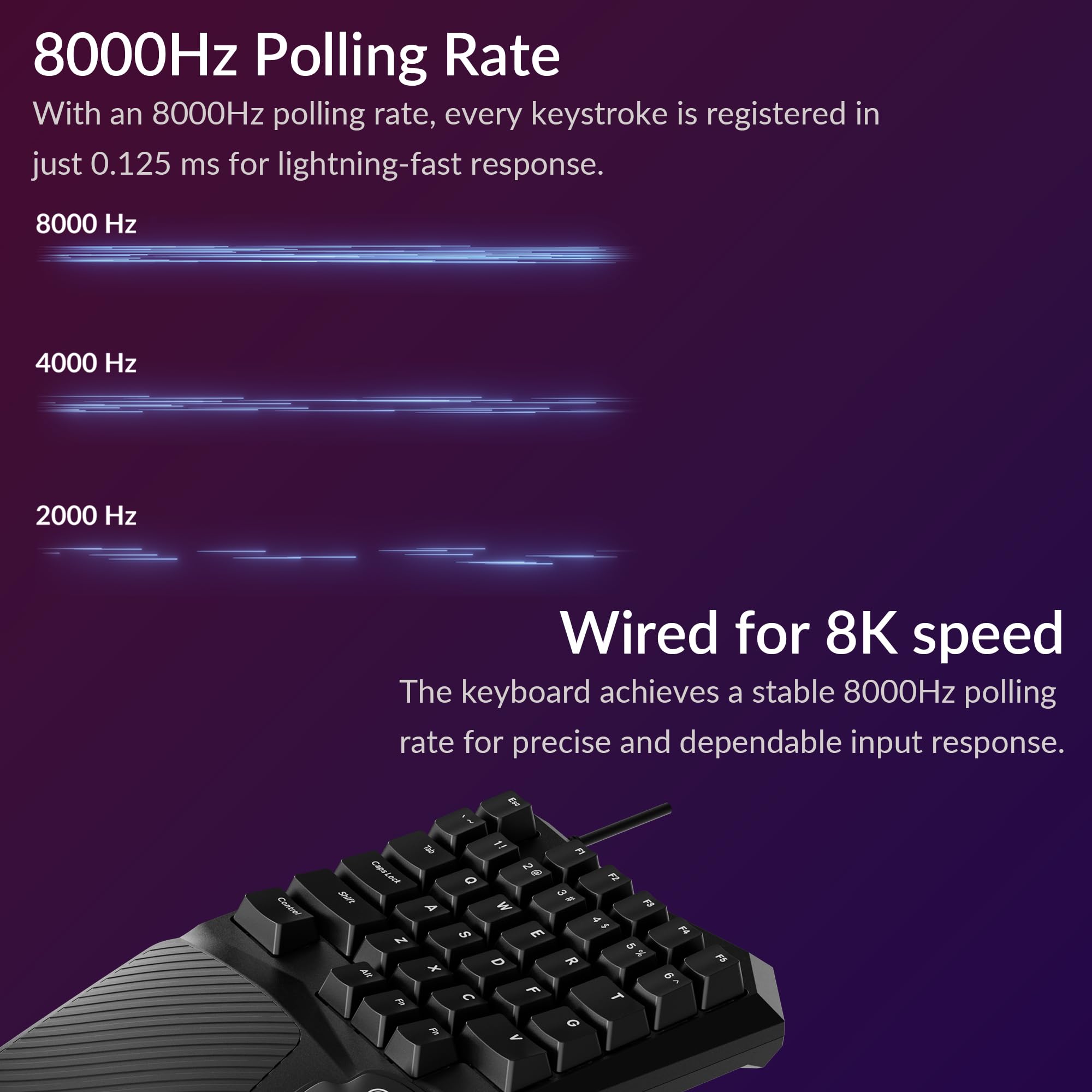Keychron C0 HE 8K - Tastiera da gioco cablata con una sola mano, interruttori magnetici effetto Hall, scatto rapido, 35 tasti programmabili, frequenza di campionamento 8000 Hz, illuminazione RGB per