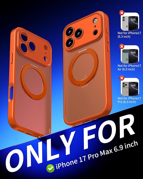 DecaStars for iPhone 17 Pro Max Case Upgraded 360° Spin Magnetic Stand, Compatible with Magsafe, Military Protection, Full Camera Protection, Translucent Matte Phone Case for iPhone 17 Pro Max Orange by DecaStars - Used condition - Image 3