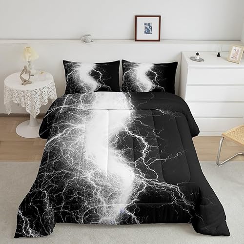 Miniatura 45 de Juego de edredón geométrico, color gris y blanco, diseño de rayas de arte abstracto, tamaño individual, para niños y niñas, edredón retro Multi