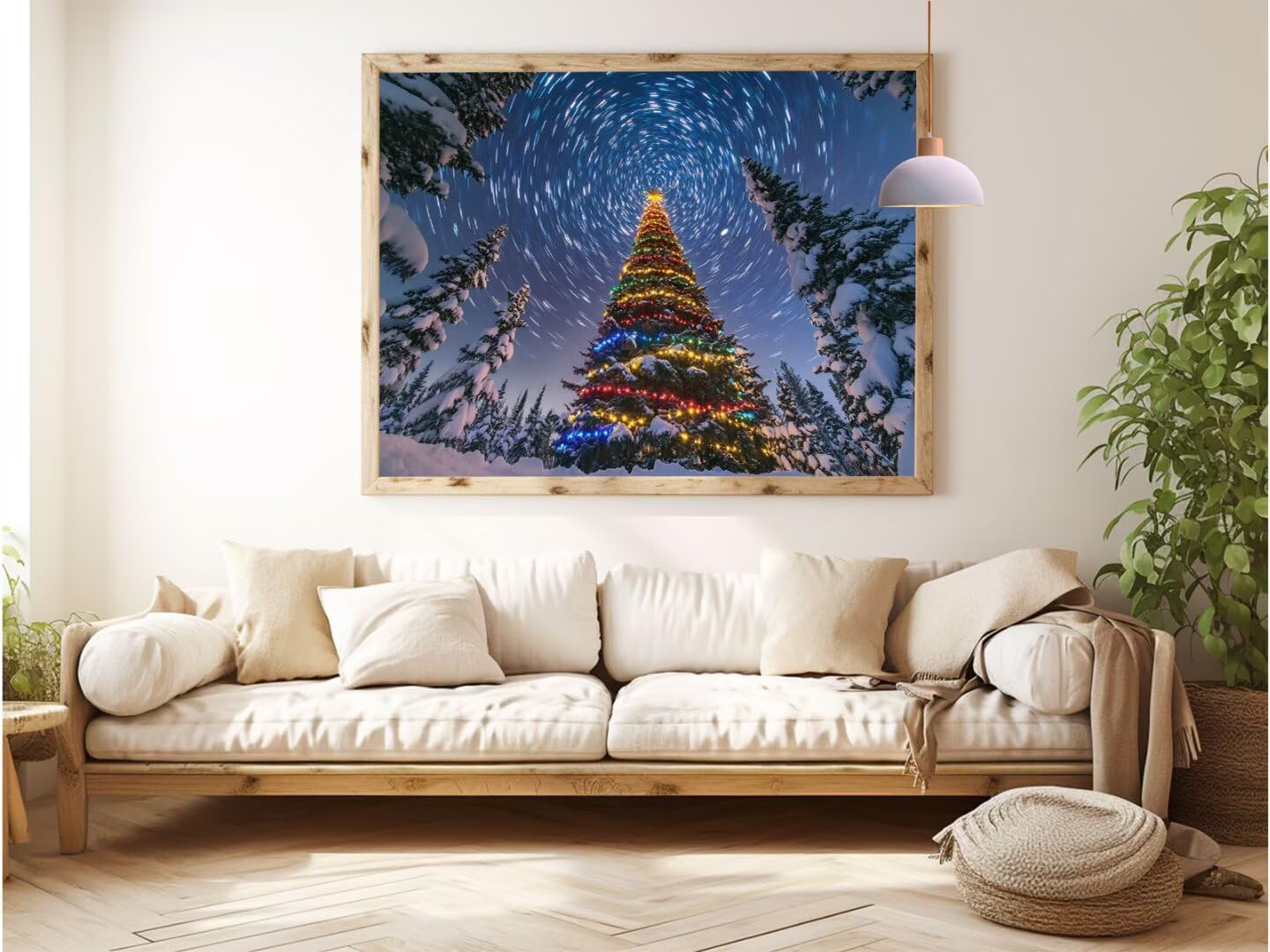 Peinture Numeros Adulte Arbre De NoëL, Ciel éToilé Peinture par Numero Adulte Débutants, DIY Paint by Numbers D'art Enfant Kit avec 50X70CM Toile + Peintures + Pinceaux + Cadre + Image Référence