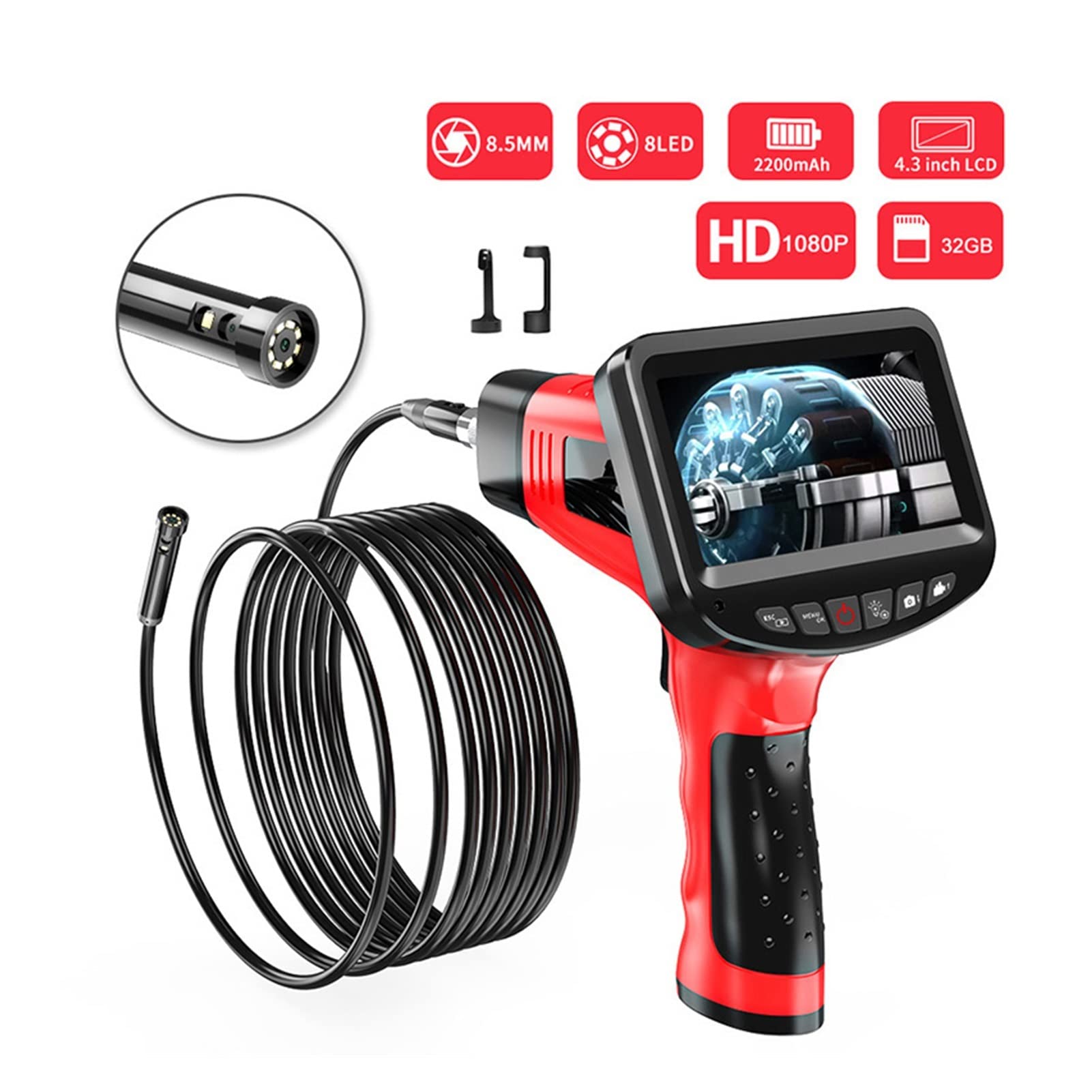 Telecamera endoscopica, Endoscopio industriale 8. 5mm 1080p HD. Fotocamera Digital Dual Lens Borescope impermeabile da 4,3 pollici Lcd. Camera di serpente con 2 GB TF. Carta(10m,14.5MM single lens)