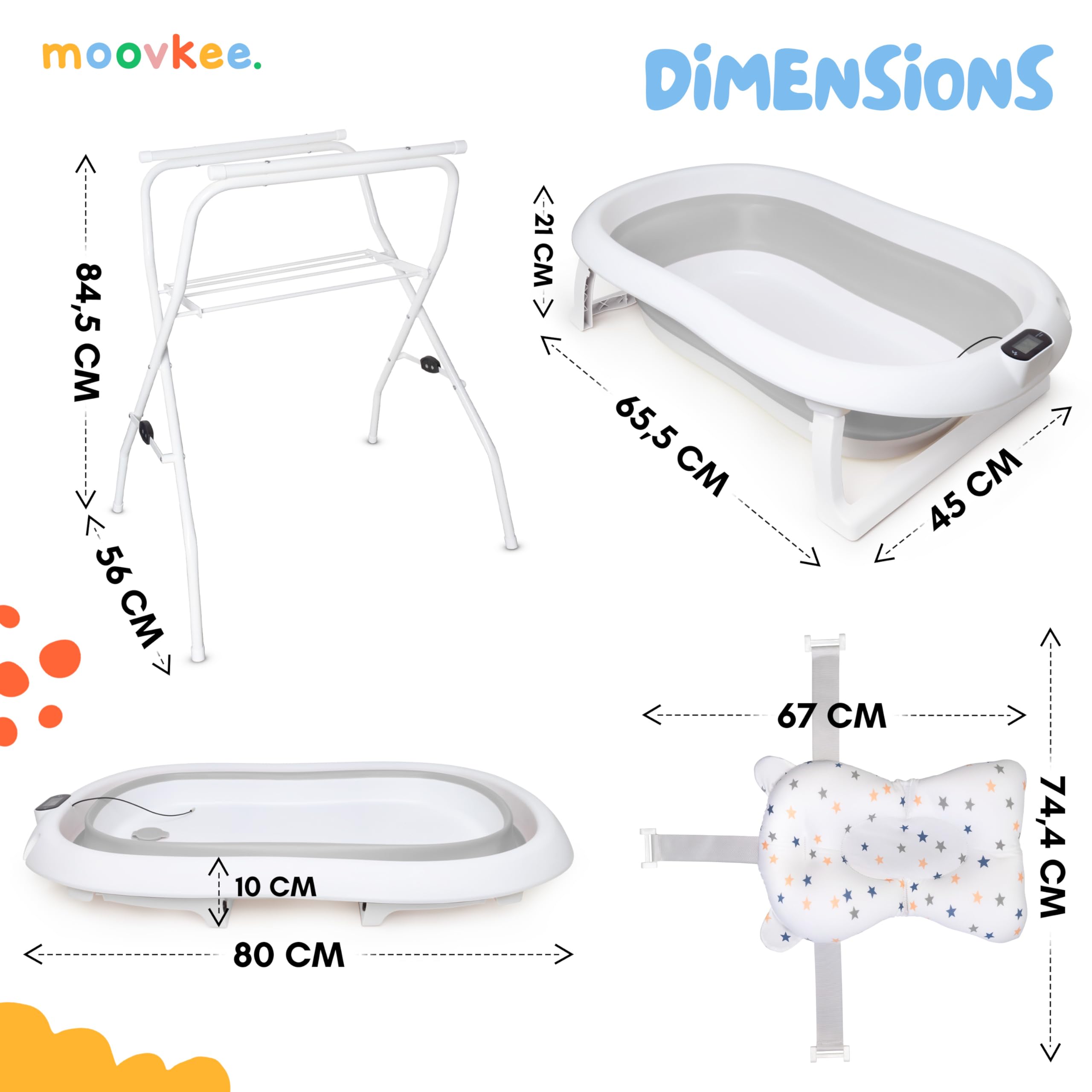 Banheira Bebe con Soporte de 80 cm - Bañera Plegable Bebé con Termómetro y Cojín de Baño - Banheira Bebe con Estructura Segura para tu Bebé - para Recién Nacidos