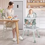 KOTEK Baby High Chair, 8 in 1 Convertible Highchairs for Babies and Toddlers, Building Block Table, Booster Seat, Toddler Chair with Removable Tray, Safety Harness, Dual Cushions (Soft Green)