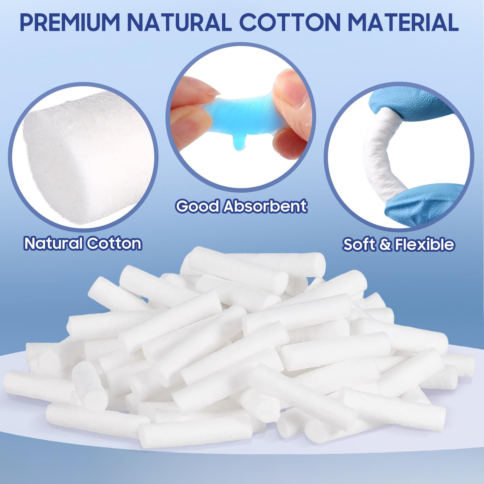 5 Piezas Rollos de Algodón Bucal 8x38 Mm, Blanco para Dientes