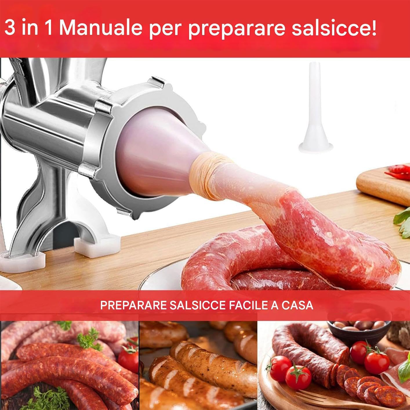 Tritacarne Manuale - Alimenti Robustissimo Manuale | Tritacarne A Manovella Per Casa | Carne Manzo Pepe Funghi Pollo Cucina Dormitorio Appartamento