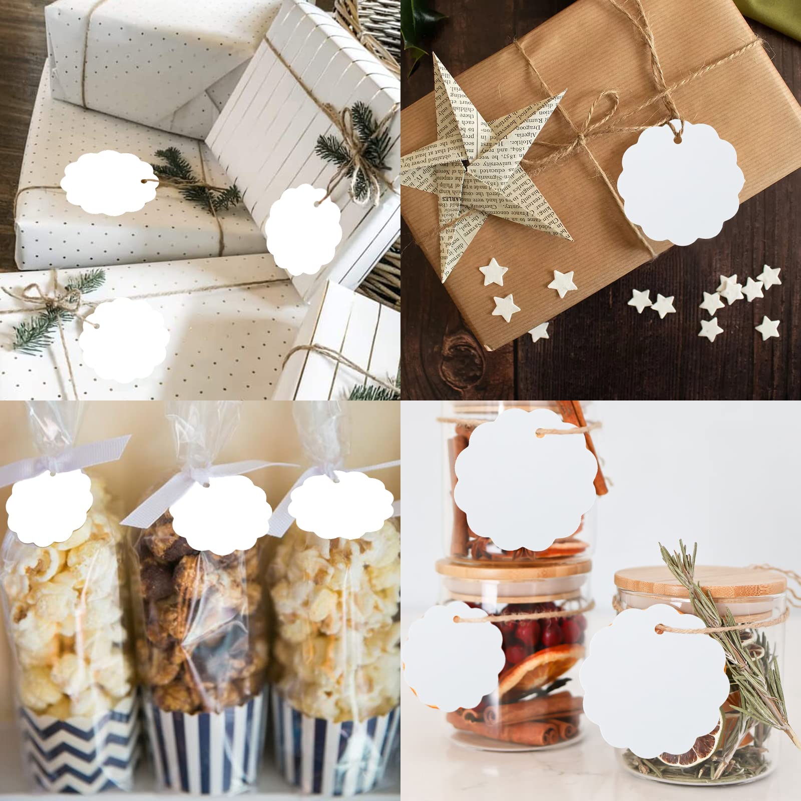 50 étiquettes Kraft 6x6cm Avec Ficelle - Pour Cadeaux, Mariage, Noël, Anniversaire