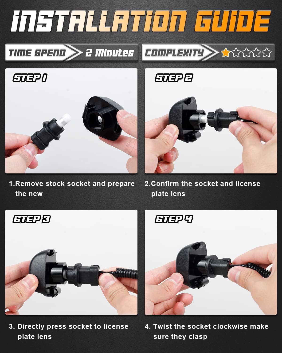 HERCOO LED License Plate Light Lens Tag Lights Rear Lamp Socket Wire Harness White Bulbs Assembly Compatible with Nissan Frontier Armada Titan Xterra, Suzuki Equator Pickup Truck