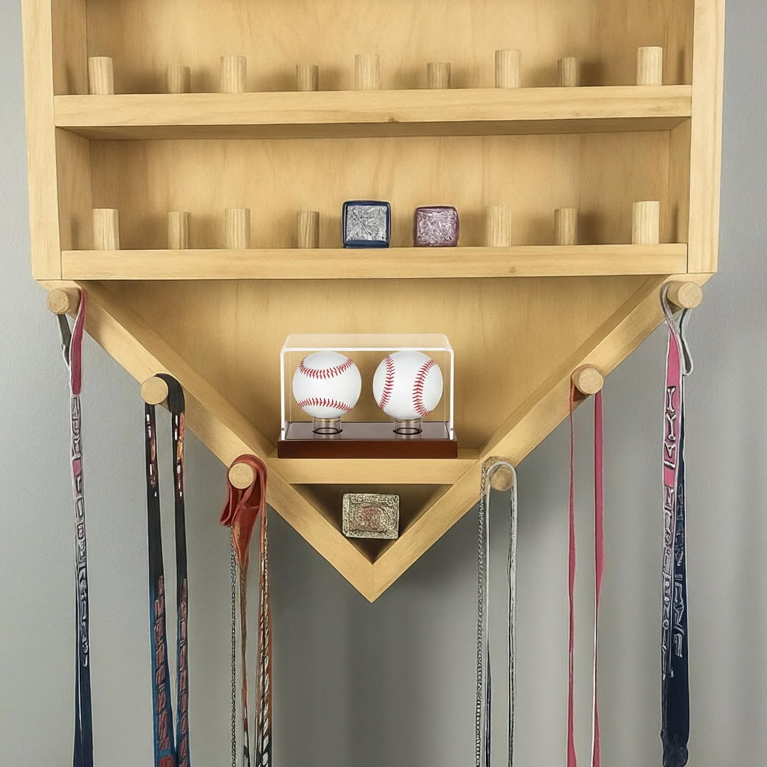 Weysat Baseball Display Case 2 in 1 Clear Cube Baseball Holder with Wood Base Clear Acrylic Memorabilia Showcase Box Autograph Ball Protector for Sport Fan Souvenir, UV Protection