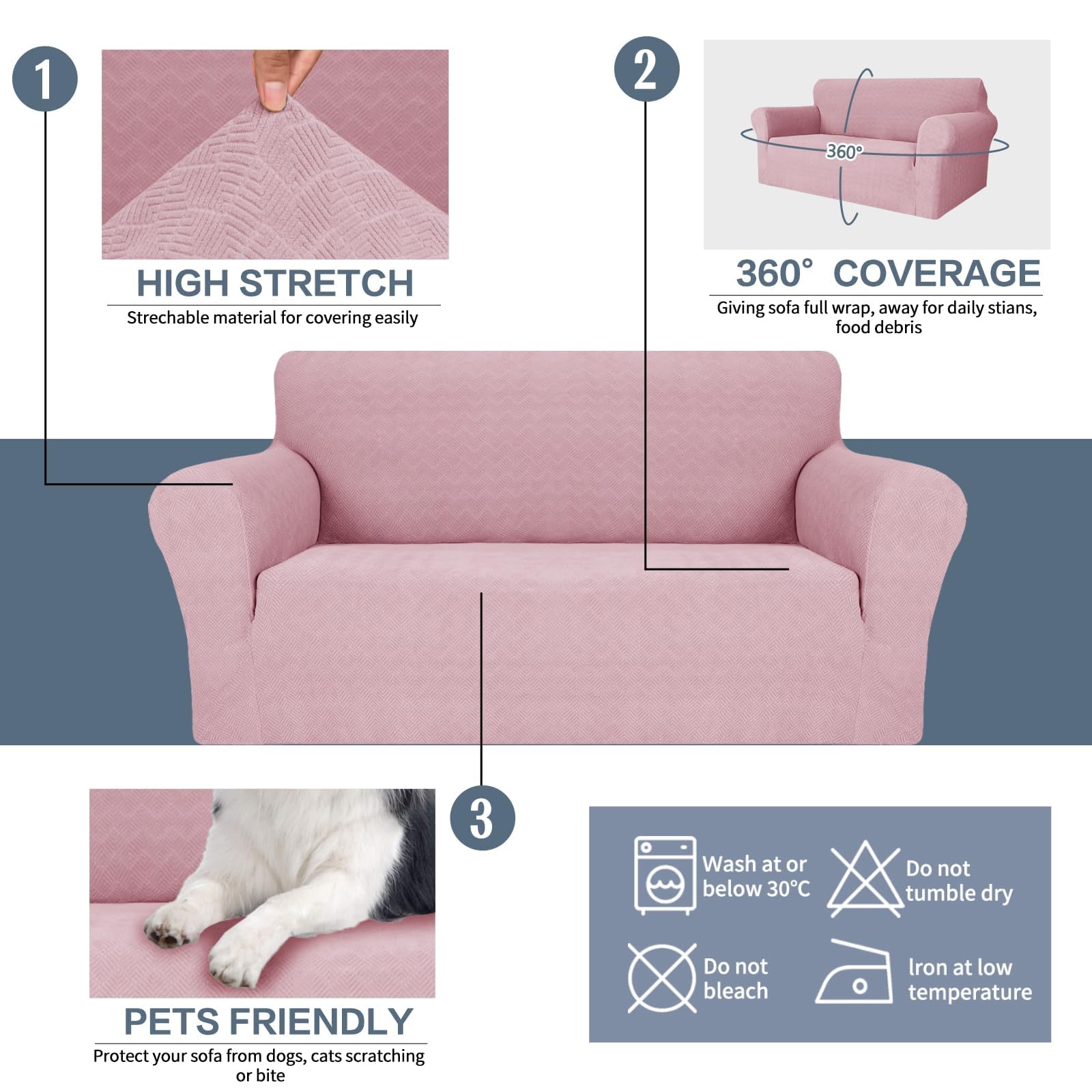 Ystyle Stretch Bankhoes 3 Zits, Elastische Bankhoezen Voor Woonkamer, 1 Stuks Universele Rekbare Armsteun Sofahoes Met Anti-slip Schuim, Krasbestendig Meubelhoes Voor Bank, Roze