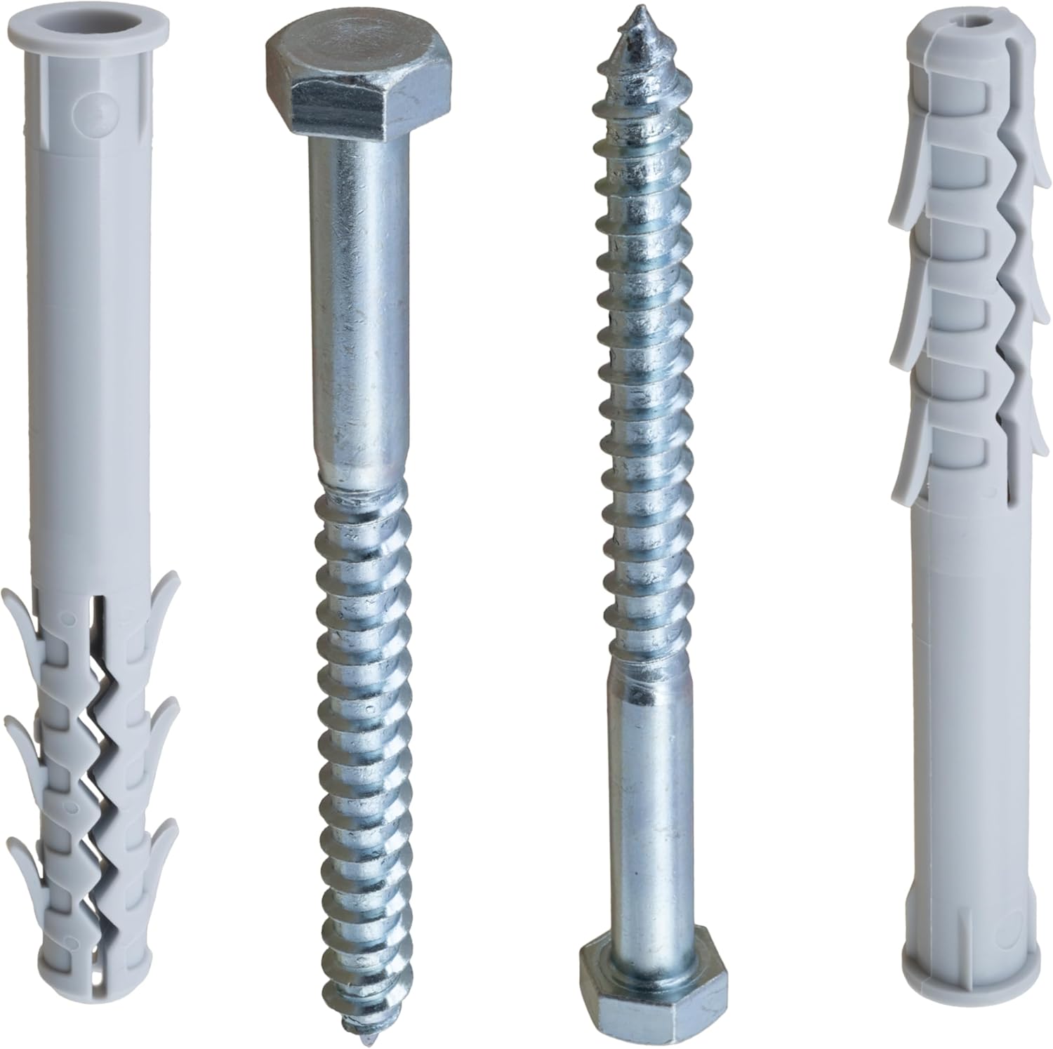 AERZETIX - C57451 - Set of 2 plastic dowels with flap flange Ø16x140 mm + 2 screws Ø12x140mm with 6 sides imprint - steel - silver