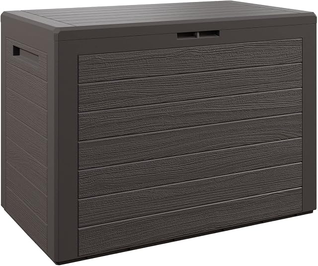 Deuba Waterproof Garden Outdoor Storage Box 190L | Plastic, Lockable Storage Box With Lid | Parcel Box, Storage Chest | Outdoor Toy, Cushion Box | Brown