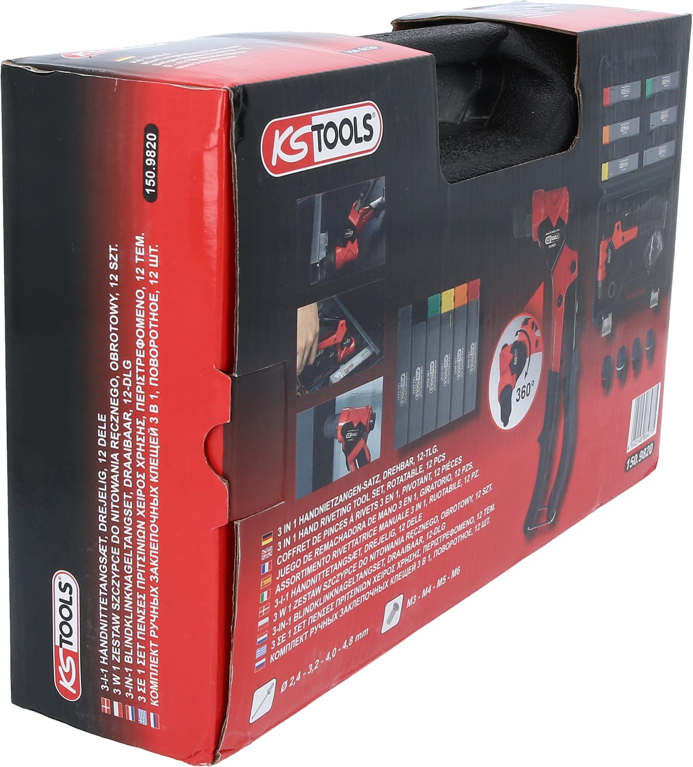 KS Tools 150.9820 3 en 1 - Juego de remachadoras giratorias (12 piezas)