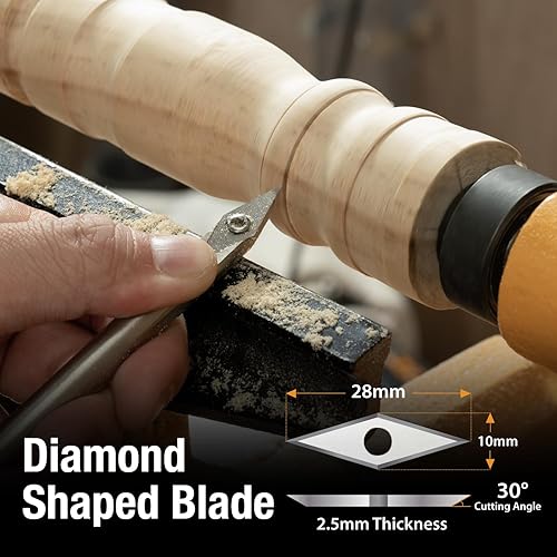 Miniatura 7 de POWERTEC 4 herramientas de torno de carburo para torneado de madera, herramientas de torno de madera con borde de radio cuadrado, borde plano,