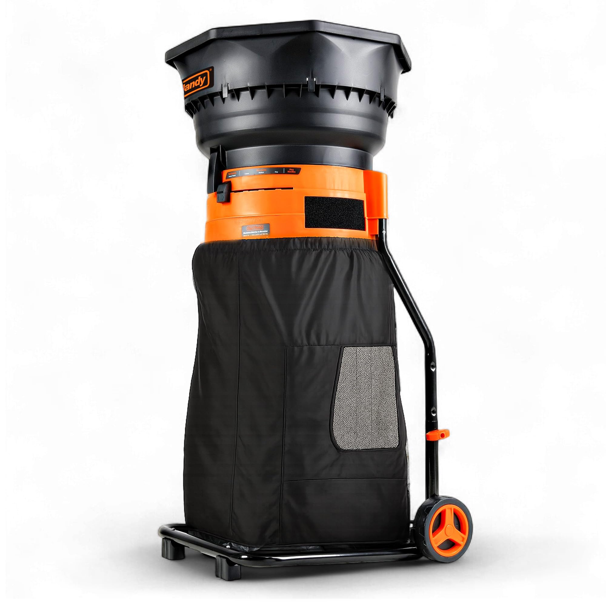 SuperHandy Mulcher & Trituradora sin Cuchillas Eléctrica para Hojas de Jardín – Motor de 1800W, Embudo de 50 cm, Relación de Mulch 16:1, Bolsa de Recolección de 80 L, Diseño Ligero de 8,5 kg