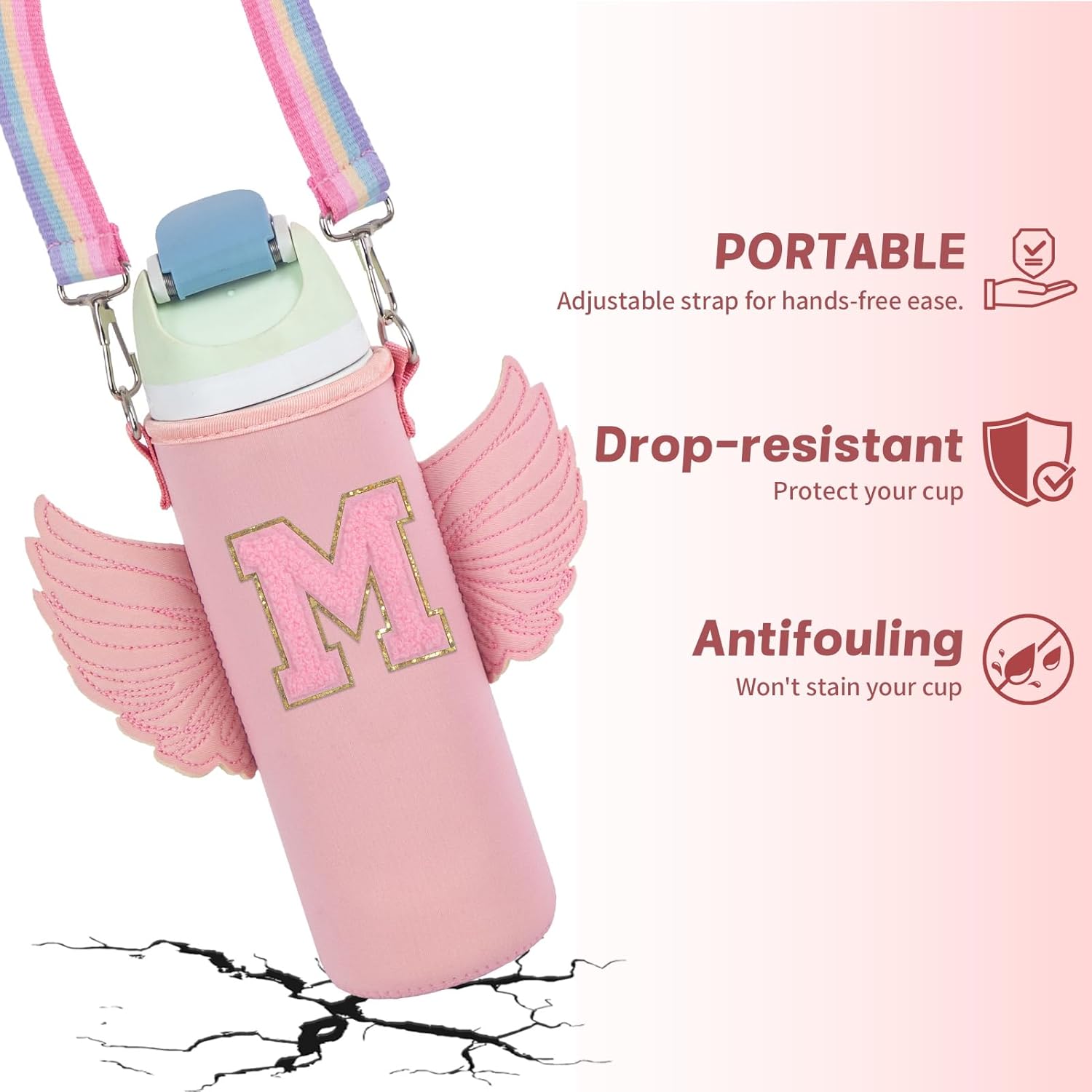 Use for Owala 24oz Crossbody Water Bottle Holder Sling Carrier Bag with Strap, Water Bottle Crossbody Bag Women Girl(M, Pink, 24oz) - Image 3