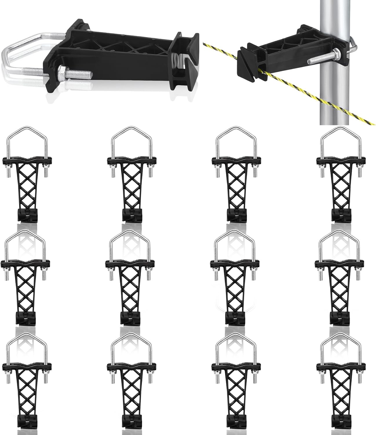 Tondiamo 12-Pack Black Tube Post Insulators for Electric Fences - Fits Chain Link, Square/Round Tubing up to 2"