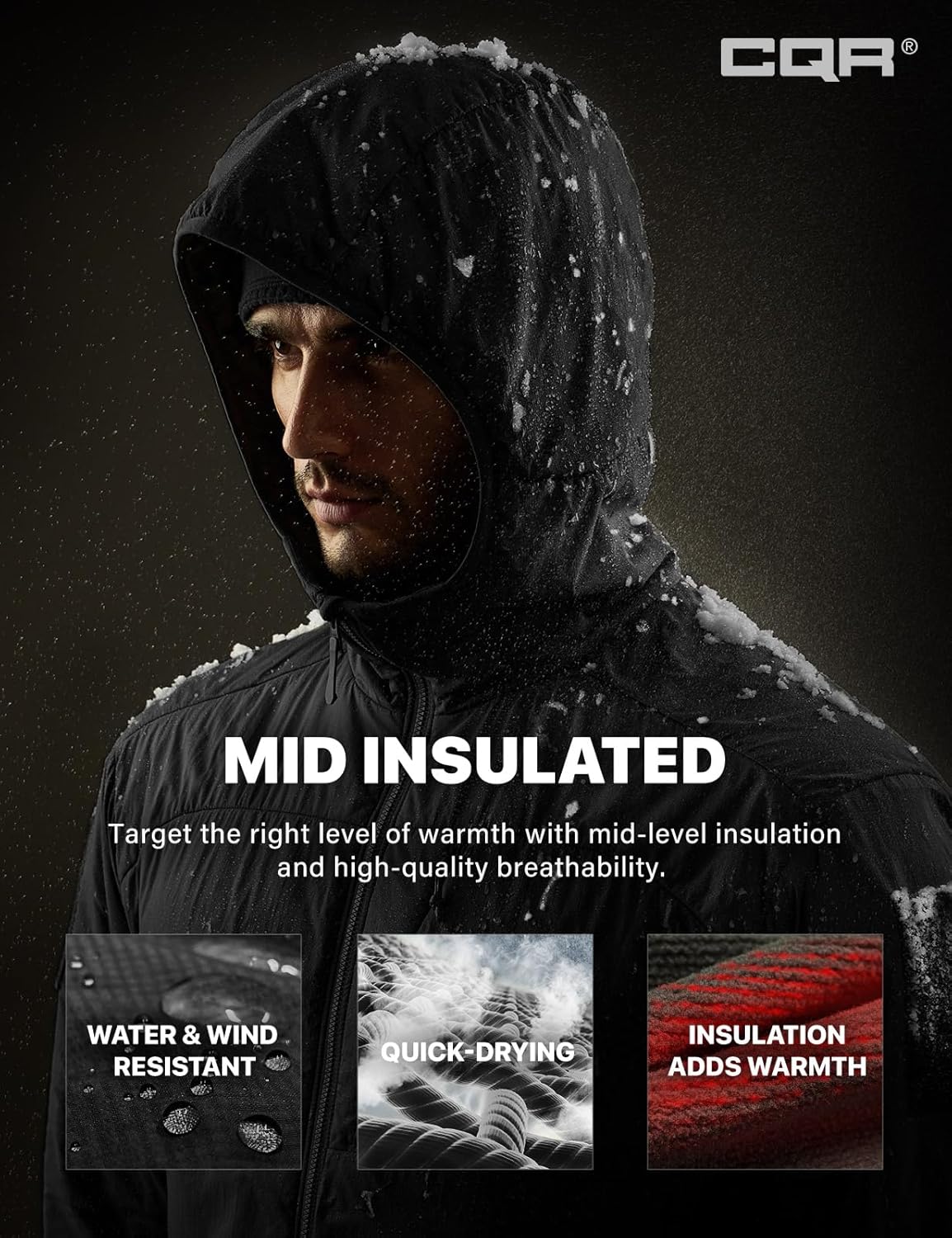 CQR Men's Lightweight Warm Insulated Jacket, Windproof Water Resistant Winter Active Coat for Hiking Work Outdoor Tactical