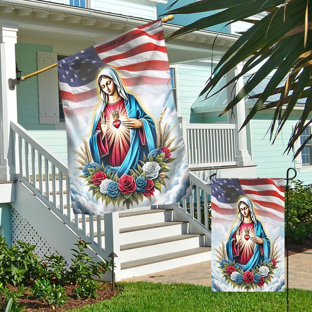 American Flag-The Immaculate Heart of Mary American Flag MLN2817F, Garden Flag (11.5" x 17.5")-USA Flags Premium Polyester-Decorative Indoor Outdoor Flag