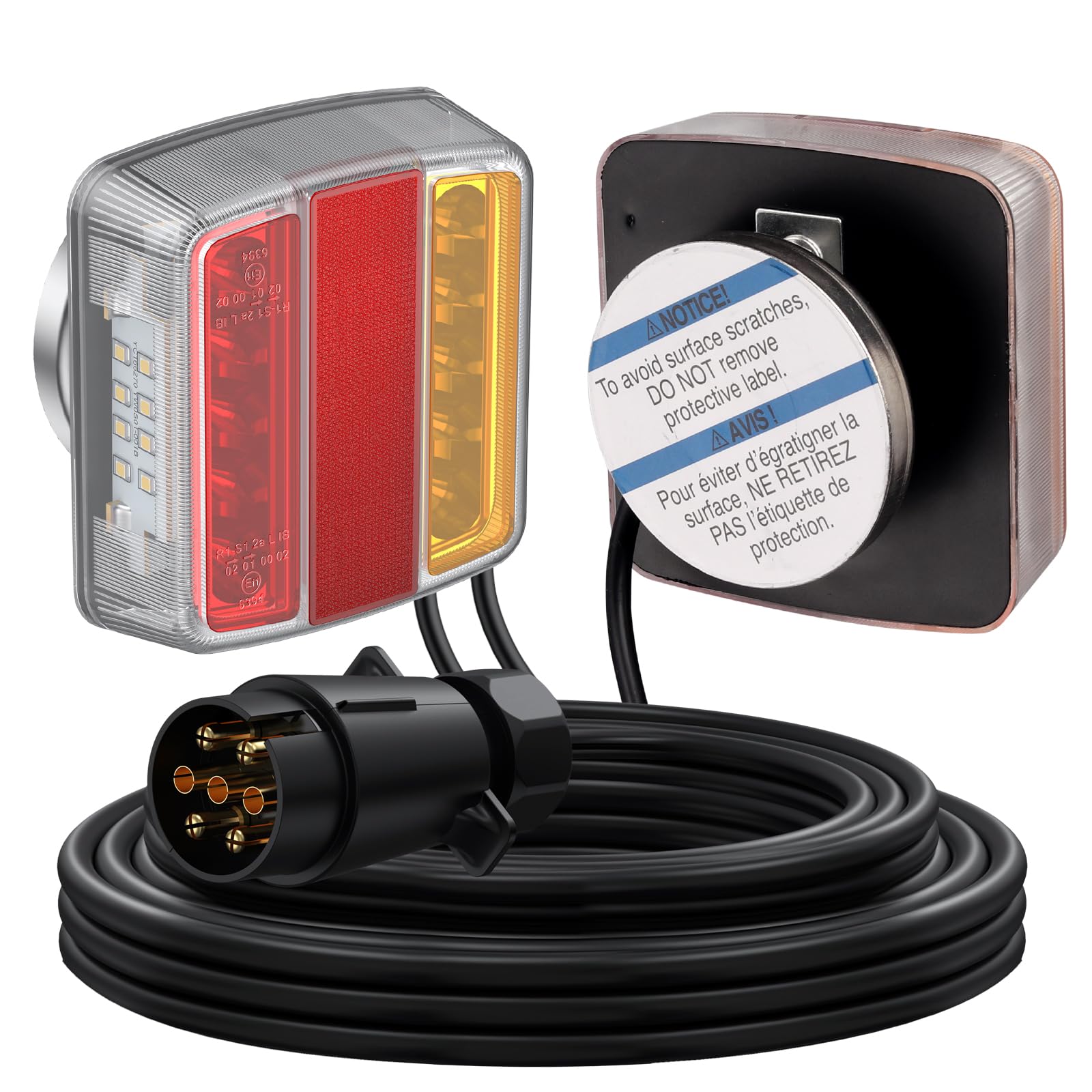 AUTOUTLET 2X Luces Traseras para Remolques Homologado 7pines y 13pines, Cable 7,5m con Luz de Matrícula, Montaje de Imanes,12V 18 LED para Camión, Remolque, Van Caravan