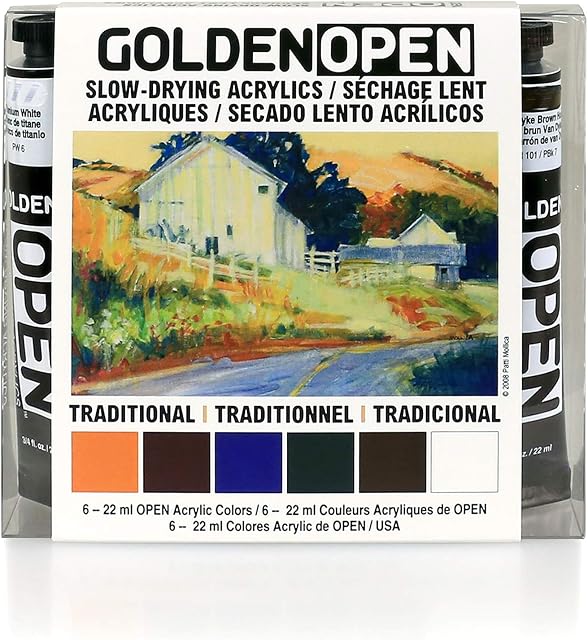 Golden Open - Acrylic Paint - Introduction Set - 6 Traditional Colours - 22 ml Each