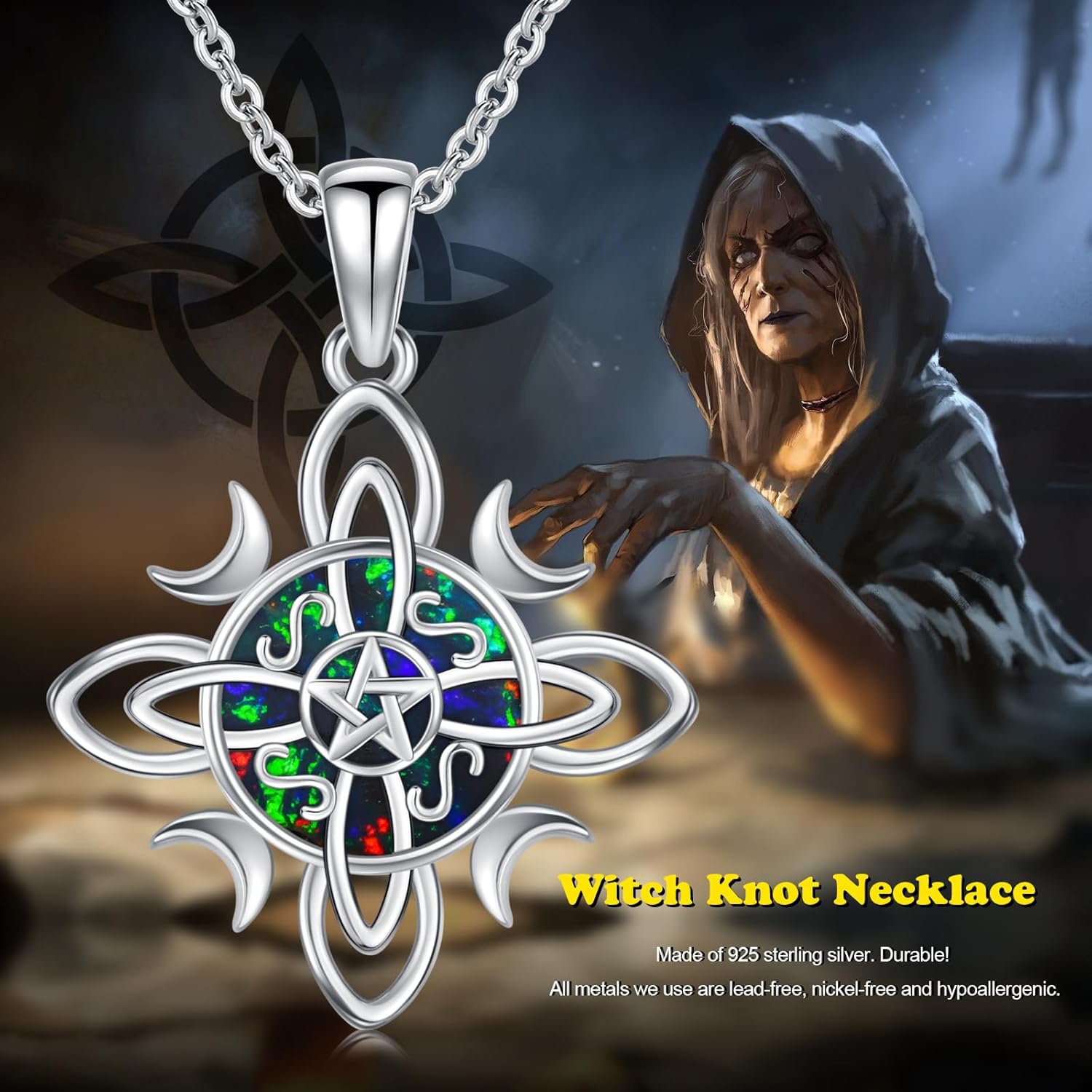 Witch Knot Necklace 925 Sterling Silver Celtic Pagan Witchy Pendant Wiccan Jewelry Gifts for Women Mom - Image 7