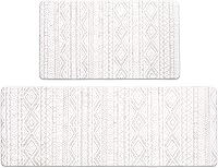 Vista 8 de FRESHMINT Juego de 2 tapetes de cocina antifatiga para piso, impermeables y antideslizantes, estilo bohemio, tapete de cocina acolchado para estar