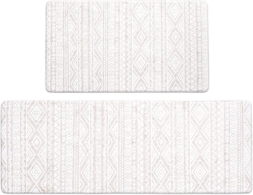 Miniatura 8 de FRESHMINT Juego de 2 tapetes de cocina antifatiga para piso, impermeables y antideslizantes, estilo bohemio, tapete de cocina acolchado para estar