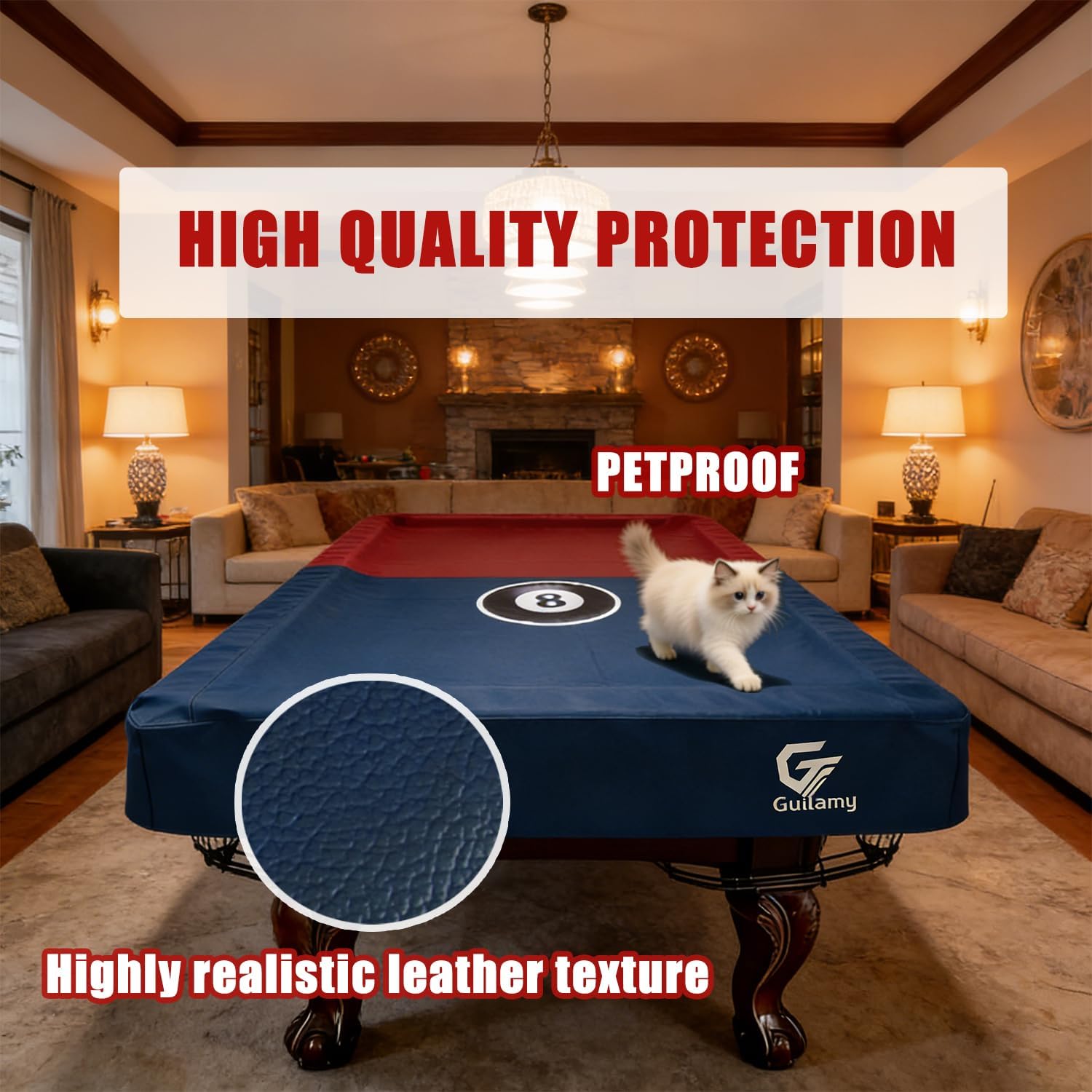 7FT (92"L x 52"W x 8"H) Heavy Duty Leatherette Pool Table Cover – Waterproof, Scratch-Resistant, All-Season Protection for Indoor/Outdoor Use – Red/Dark Blue