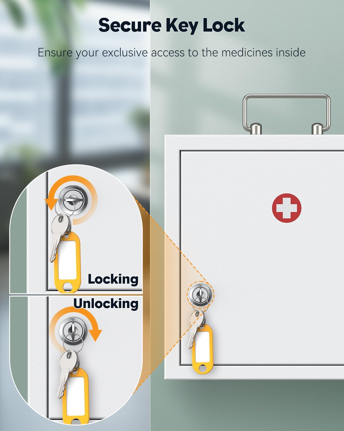Uniclife Wall Mount Medicine Cabinet with Key Lock & Portable Handle image 4