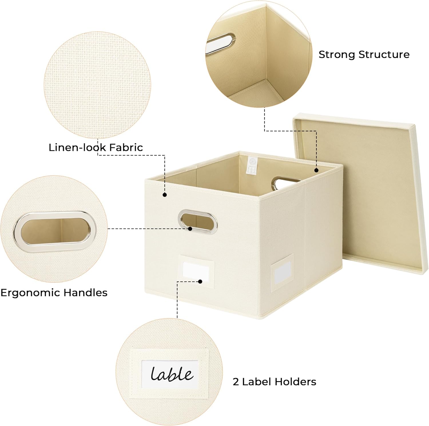 GRANNY SAYS File Organizer Box with Lids, File Box for Home Office, Decorative Storage Boxes, Filing Box for Document, Letter, Legal File, Portable File Box with Handles, Beige, 1-Pack