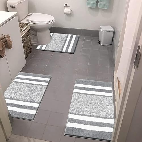 Pauwer Juego de alfombras de baño de 3 piezas absorbentes para baño antideslizantes de microfibra lanuda lavables a máquina con alfombra de inodoro
