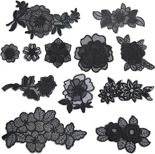 GORGECRAFT 12 Styles 3D Flower Patches Fabric Embroidery Floral Blossom Sew on Lace Trim Applique for Wedding Bride Dress Sewing Repairing Decorating Clothing DIY Crafts Black