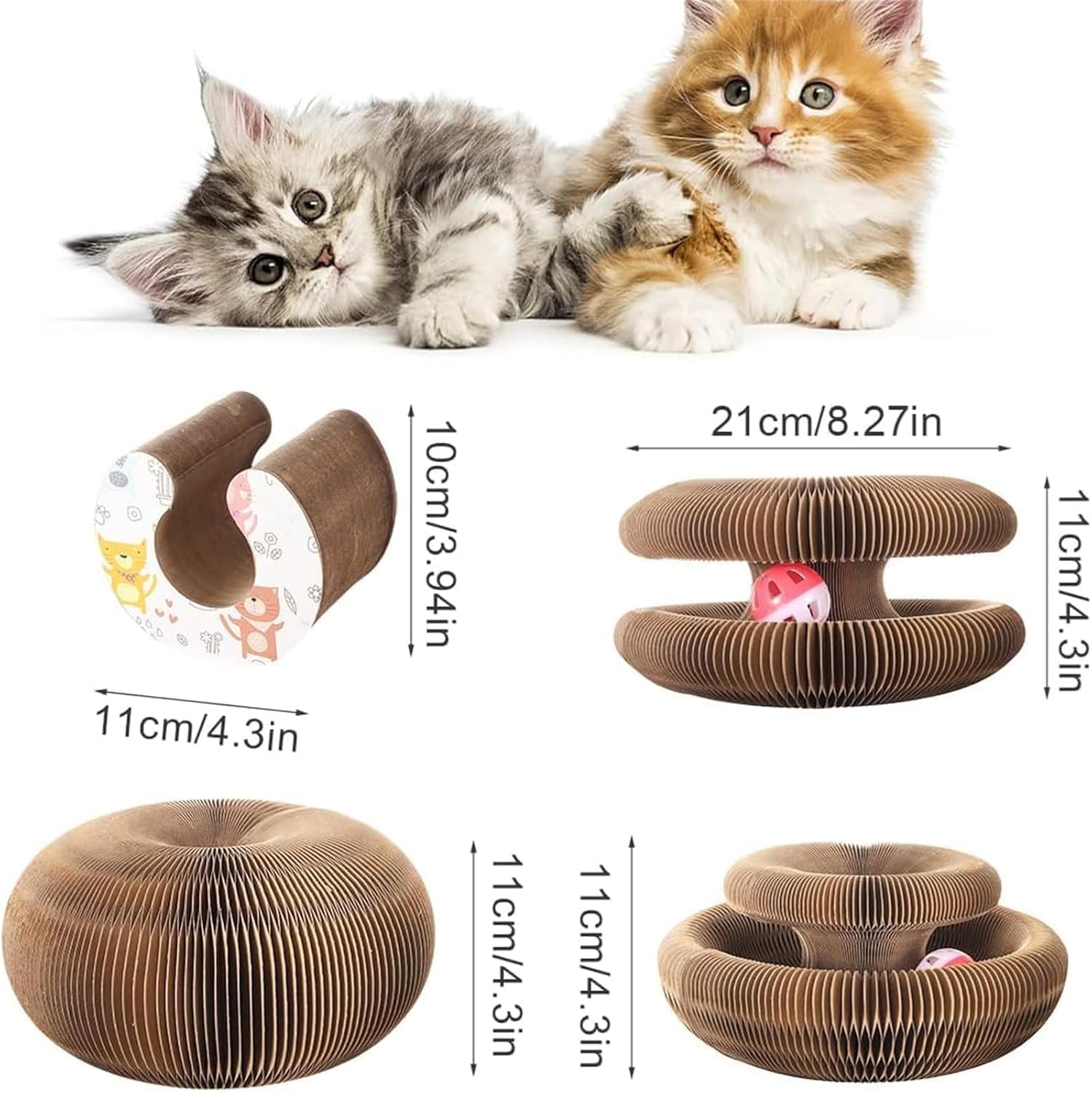 Cat Toy, Interactive Cats Scratching Cardboard Foldable Cats Scratch Board Toy with Bell for Indoor (2PCS)