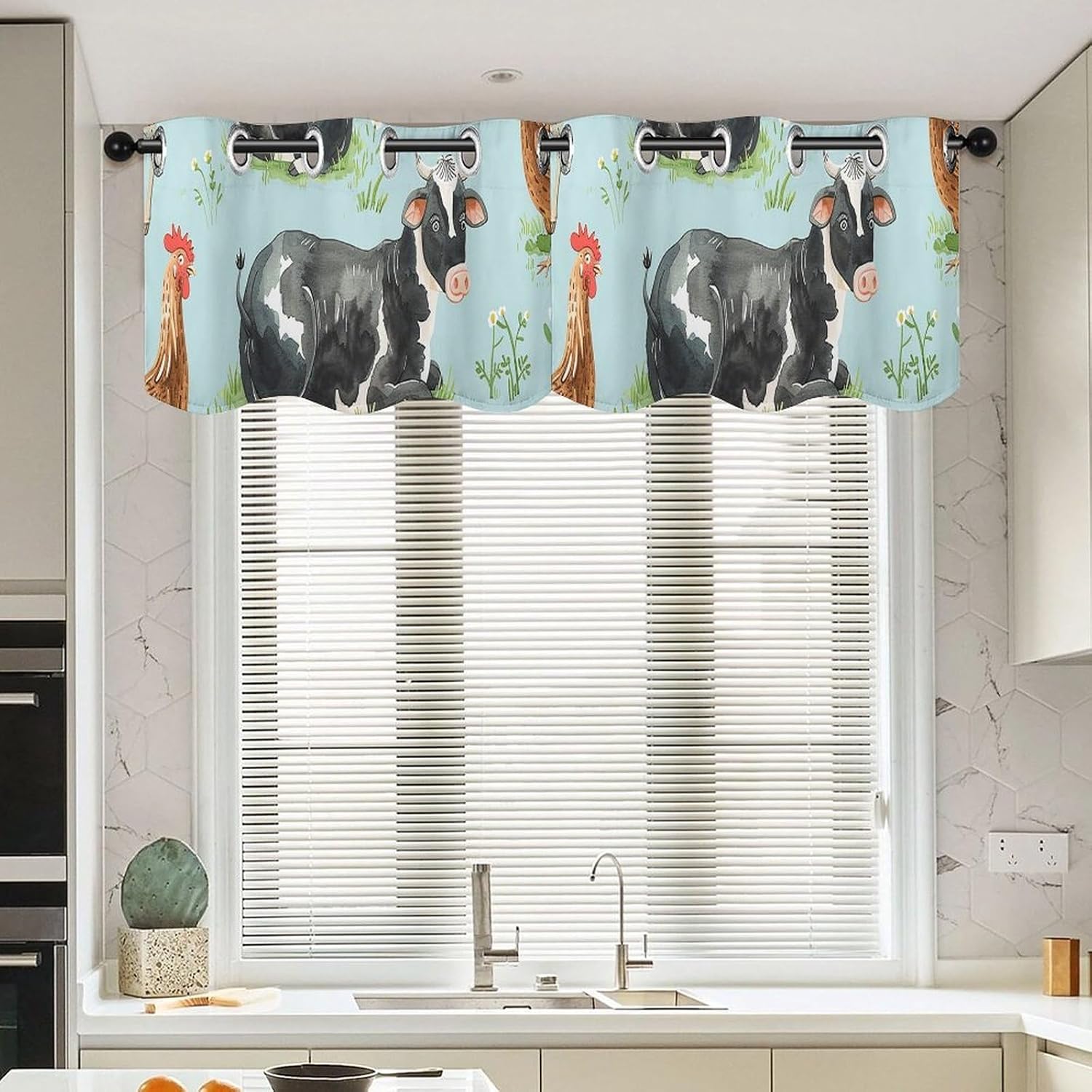 Light Blue Animal Valance for Windows, 2 Pack Kitchen Curtains Modern Home Decor, Soft Blackout Window Curtains for Living Room & Bedroom, 18 X 52 Inch