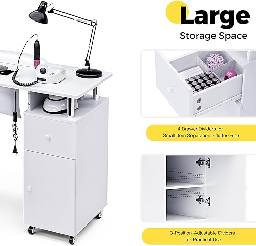 Miniatura 6 de Mesa de manicura para tecnología de uñas, estación de salón de belleza resistente a la acetona con colector de polvo, almohadilla para muñeca,