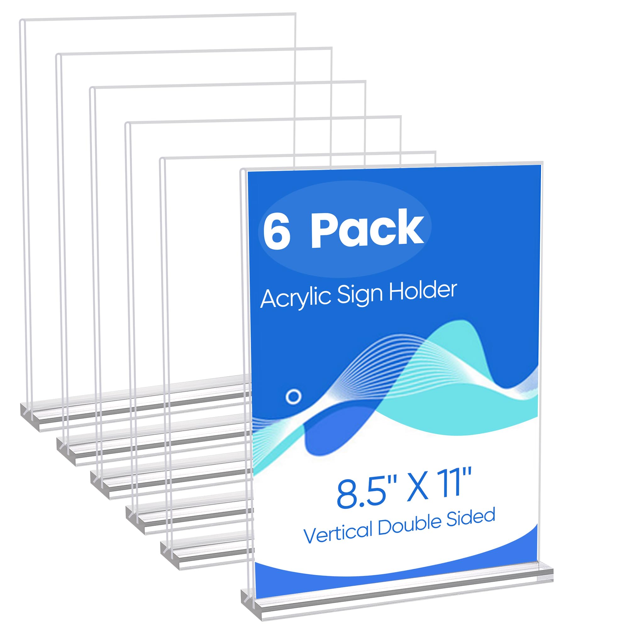 6 Pack Acrylic Sign Holder 8.5 X 11 Inch Clear Plastic Holder T Shape Double Sided Poster Menu