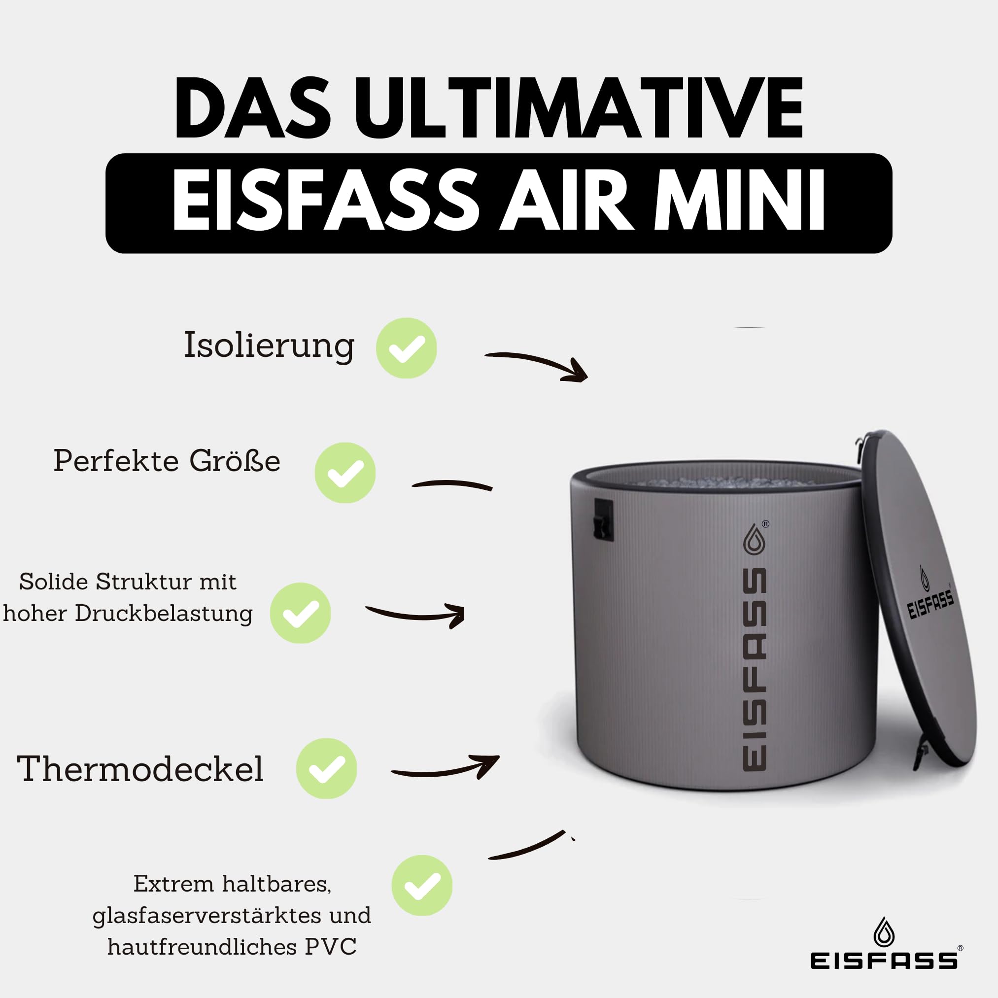 Air mini grau extra Isolierung (90 cm Ø x 75 cm ⇡) Eistonne zum Eisbad ca. 350 Liter Eistonne Kältetherapie Regeneration nach dem Sport Eisbaden