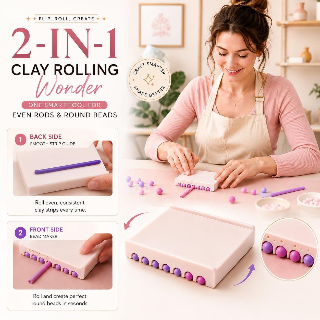 QAUUHJL 3D Print Clay Ball Maker, Nail Gel Bead Roller Kit, Apricot 3 Sizes