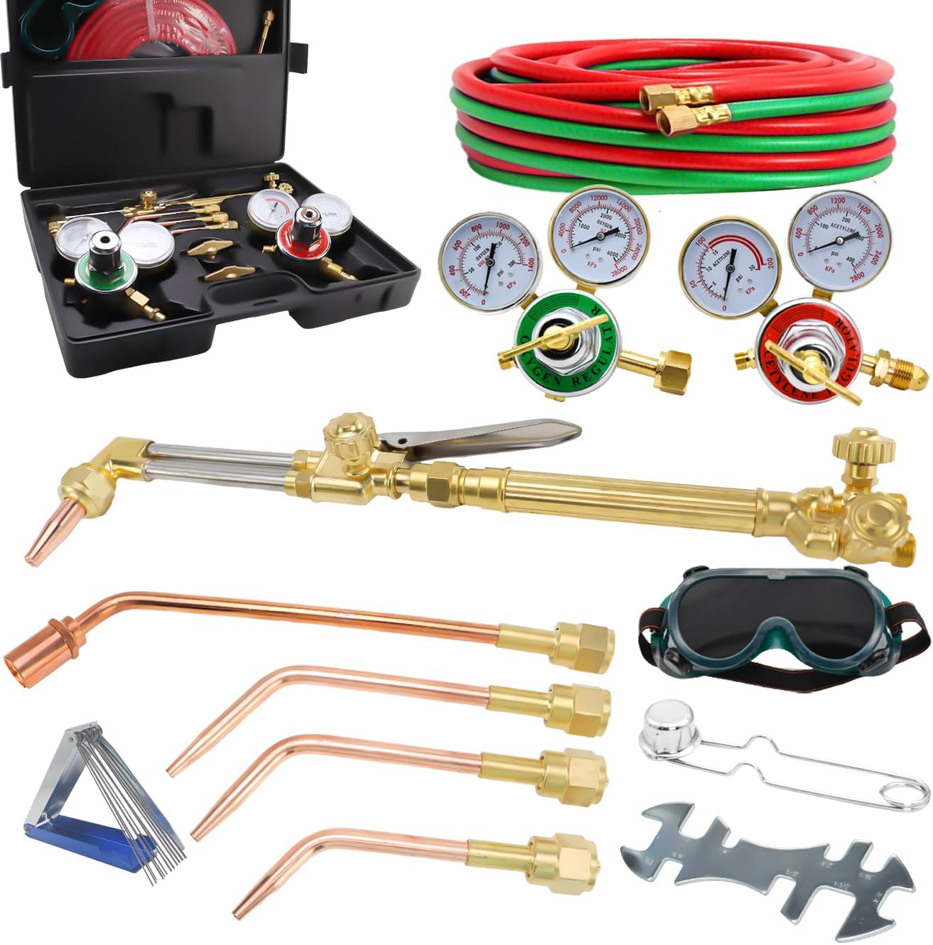 Oxygen & Acetylene Torch Kit with 50FT Welding Hose, Portable Cutting Torch Kit,Gas Cutting Welding Torch Set with Gas Regulator,3 Welding Tips, 1 Heating Tip & 1 Cutting Tip