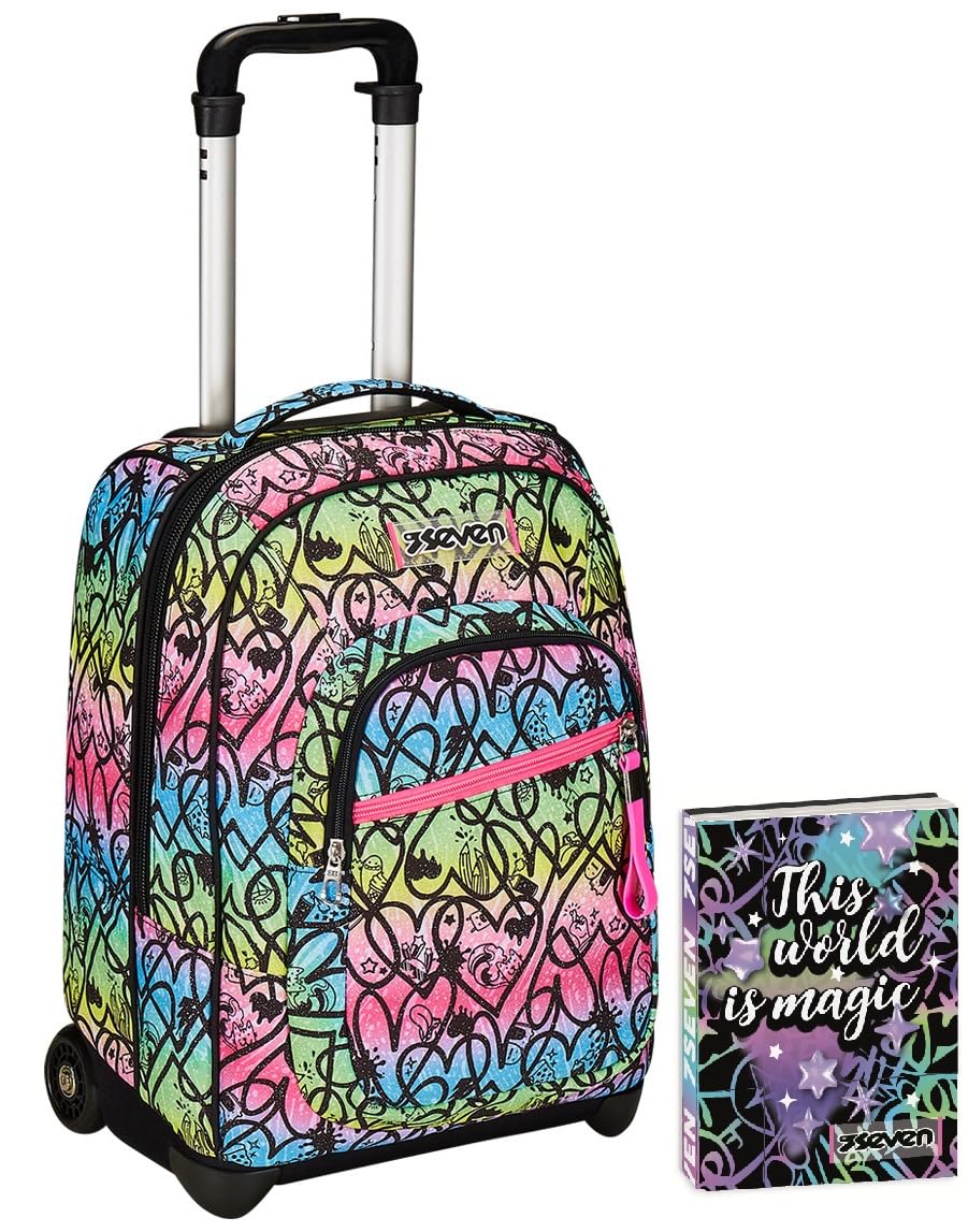 Seven Trolley Fisso, JumpLove, Rosa, 2 in 1, Doppio Uso, Trolley e Zaino, Scuola e Viaggio + Seven Diario 12 Mesi, Nero, Ragazza