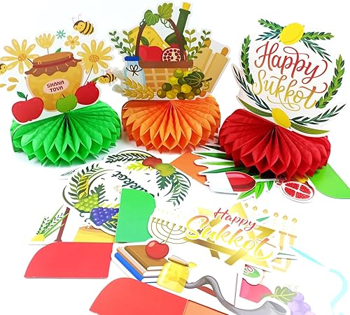 Miniatura 2 de 9 piezas de centros de mesa de nido de abeja Happy Sukkot, decoraciones de mesa de Sucot, decoraciones de fiesta para celebración judía de
