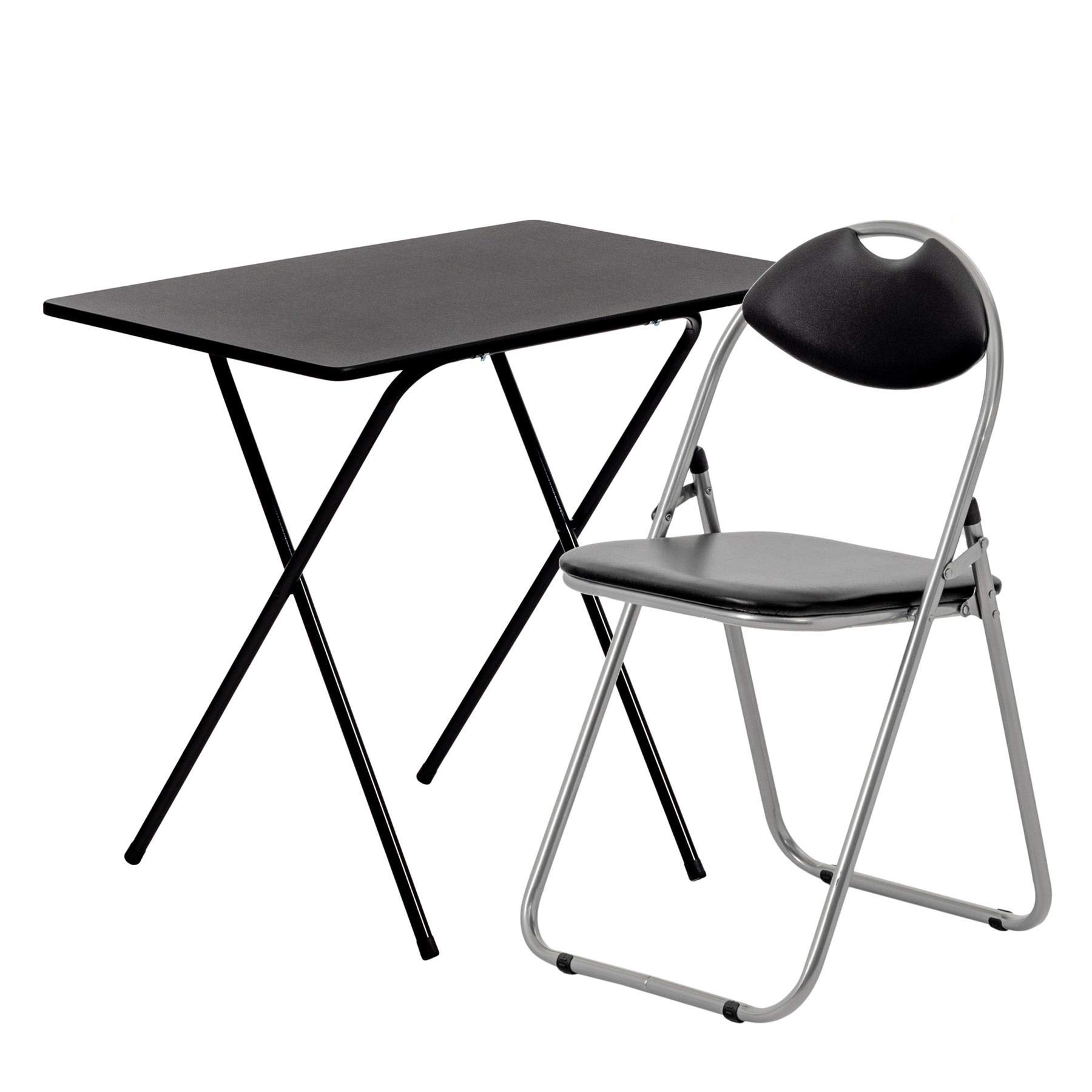 Harbour Housewares Wooden Folding Desk & Chair Set - Black/Black Small Portable Home Office Wooden Top Foldable Desk and Folding Chair Set Workstation for PC, Laptop Study